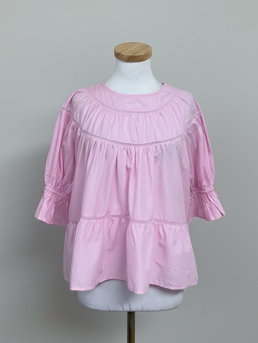 Relaxed Pink Tiered Peasant Blouse